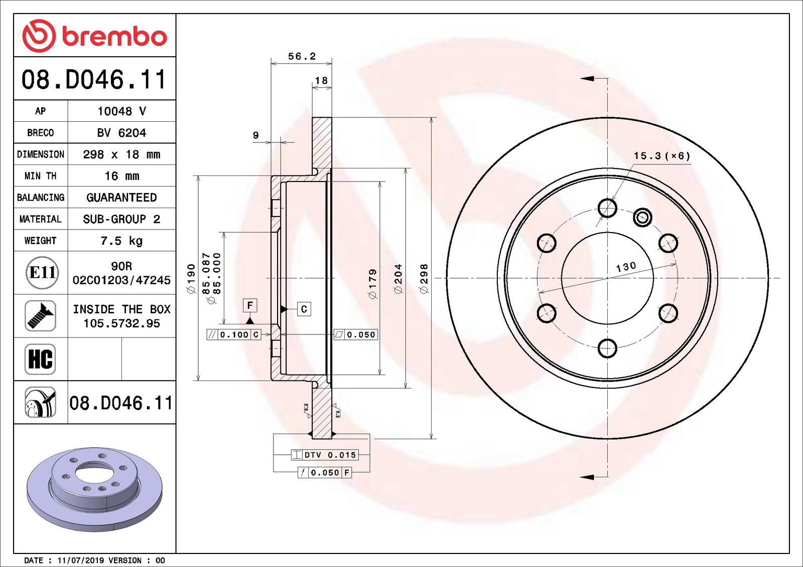 PRIME UV Coated Rear Disc Brake Rotor - 08.D046.11_02