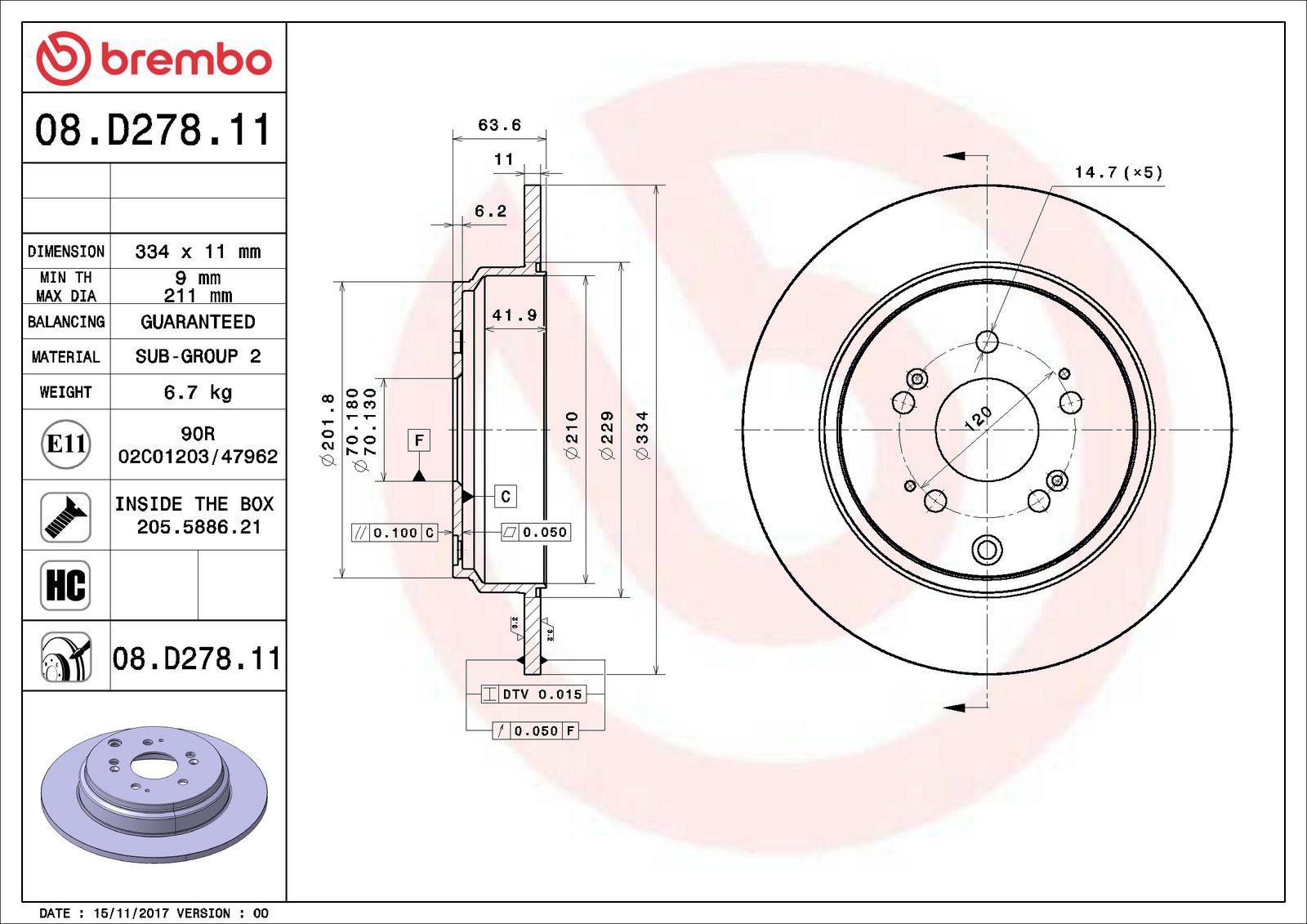 PRIME UV Coated Rear Disc Brake Rotor - 08.D278.11_07