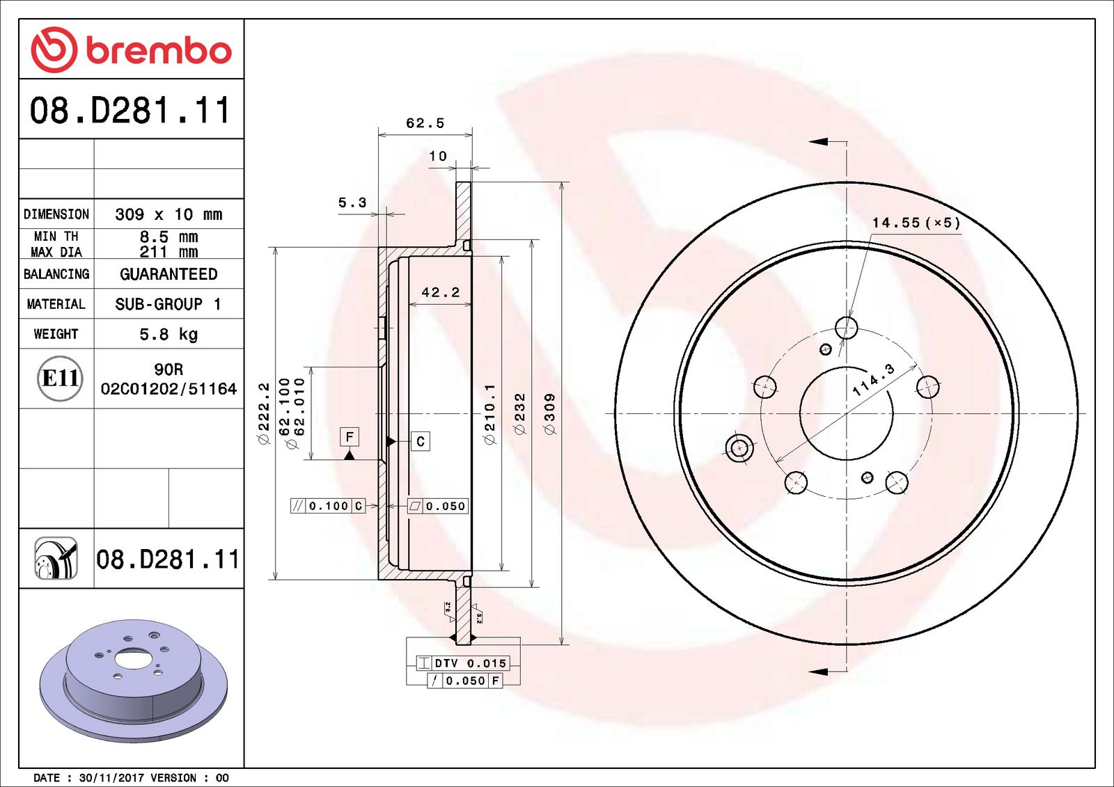 PRIME UV Coated Rear Disc Brake Rotor - 08.D281.11_06