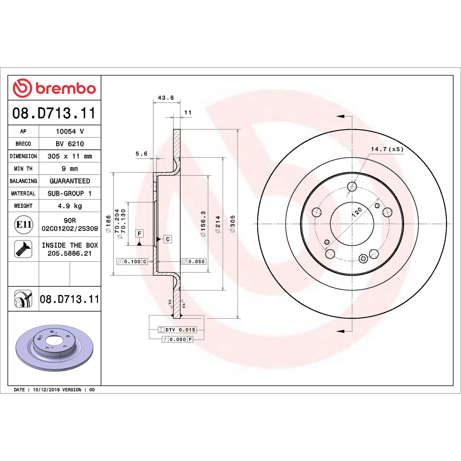 PRIME UV Coated Rear Disc Brake Rotor - 08.D713.11_06