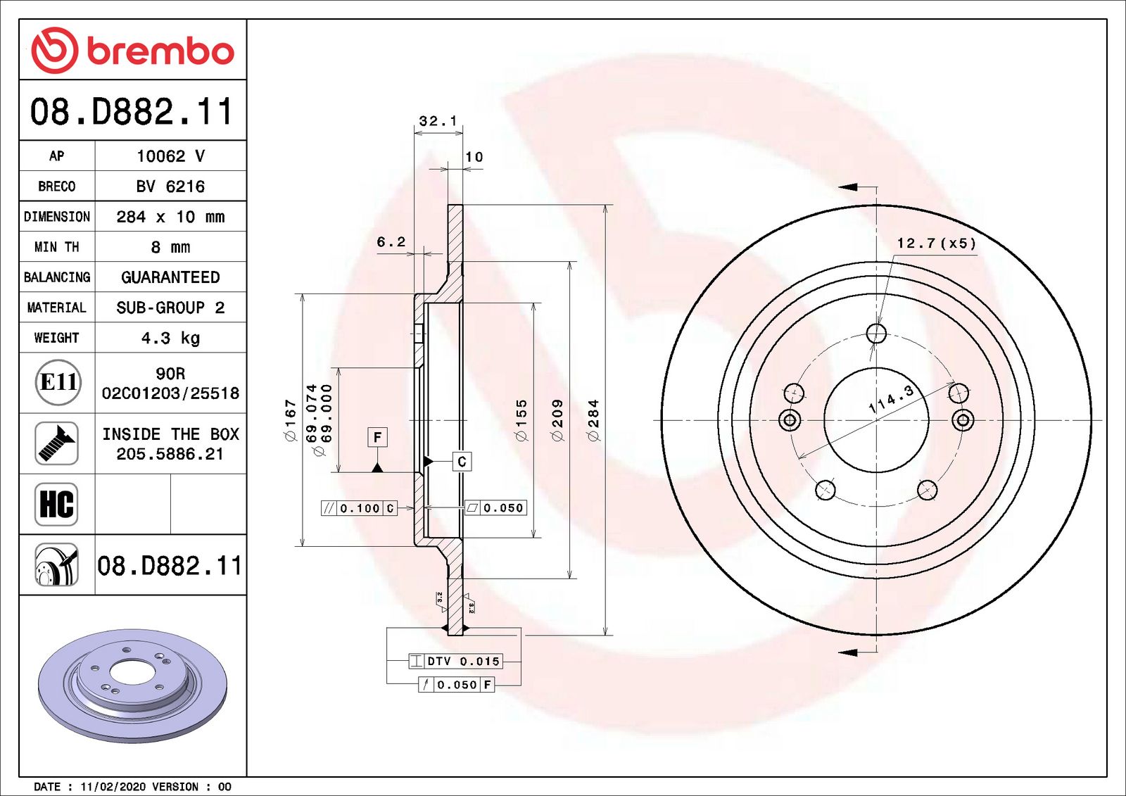 PRIME UV Coated Rear Disc Brake Rotor - 08.D882.11_06