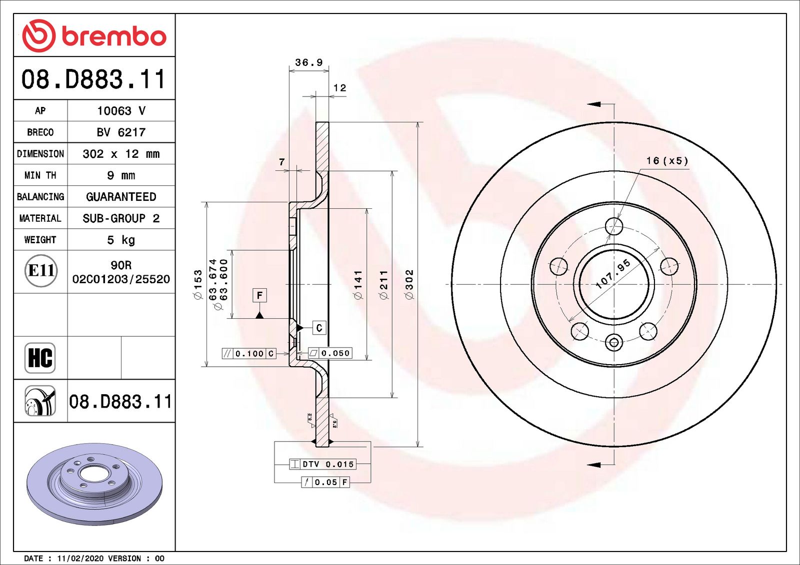PRIME UV Coated Rear Disc Brake Rotor - 08.D883.11_06