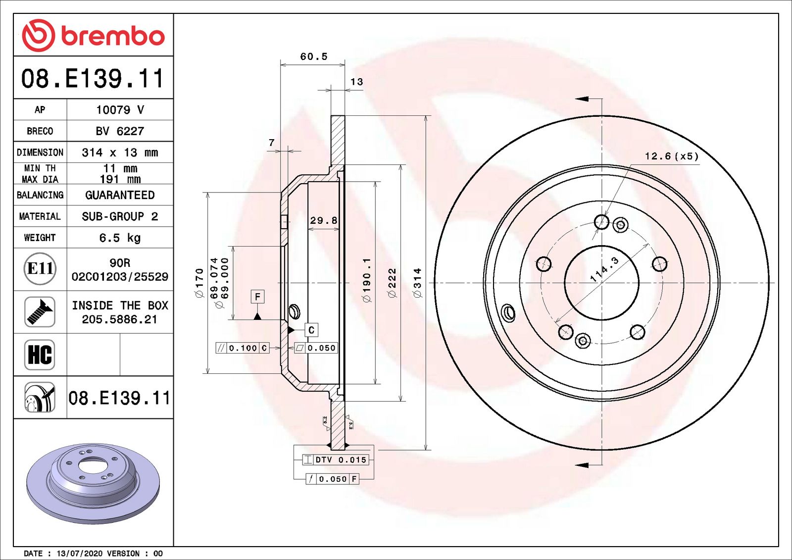 PRIME UV Coated Rear Disc Brake Rotor - 08.E139.11_06