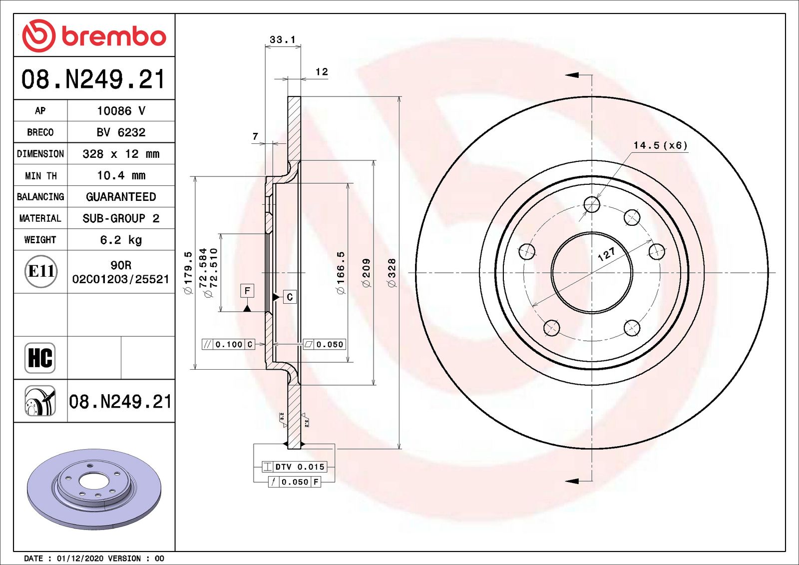 PRIME UV Coated Rear Disc Brake Rotor - 08.N249.21_06
