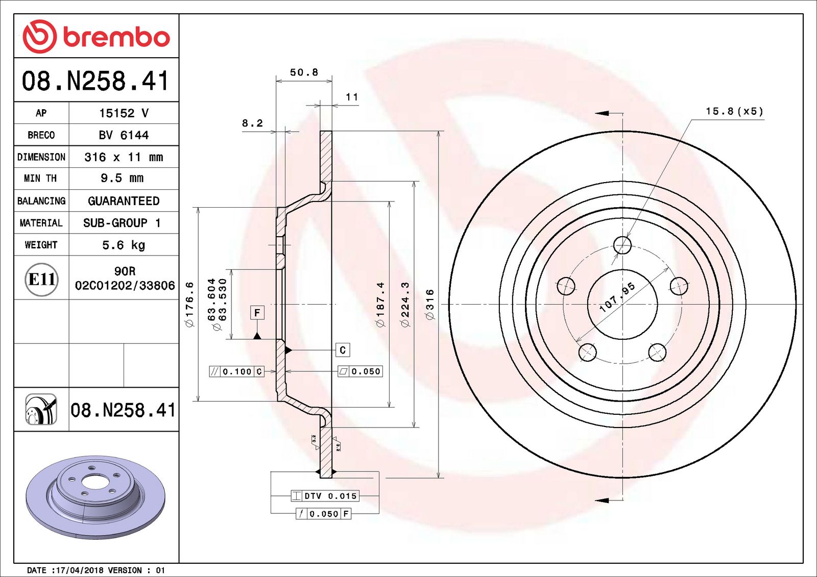 PRIME UV Coated Rear Disc Brake Rotor - 08.N258.41_06