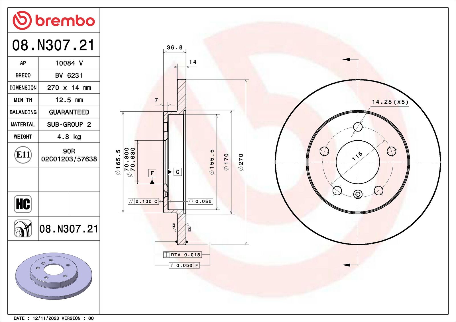 PRIME UV Coated Rear Disc Brake Rotor - 08.N307.21_06
