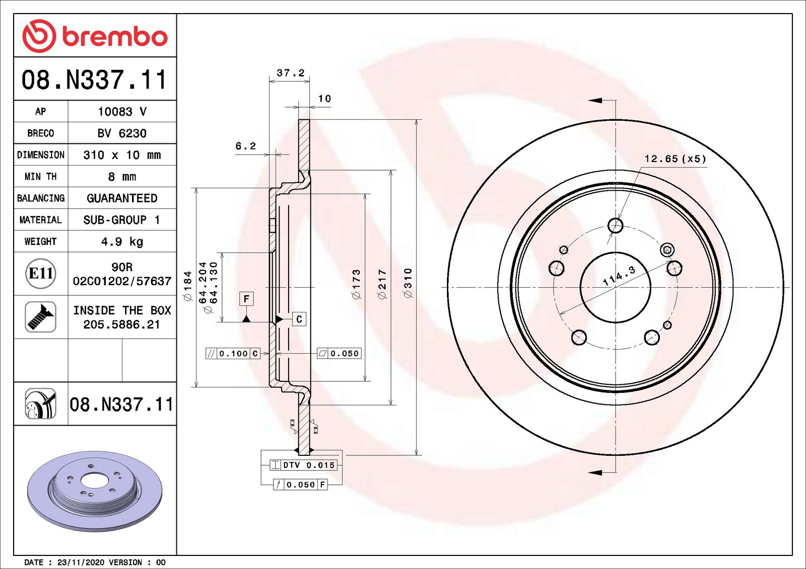 PRIME UV Coated Rear Disc Brake Rotor - 08.N337.11_06