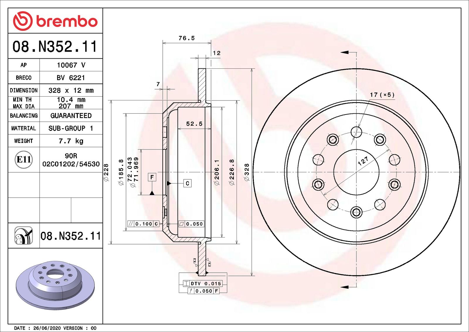 PRIME UV Coated Rear Disc Brake Rotor - 08.N352.11_06