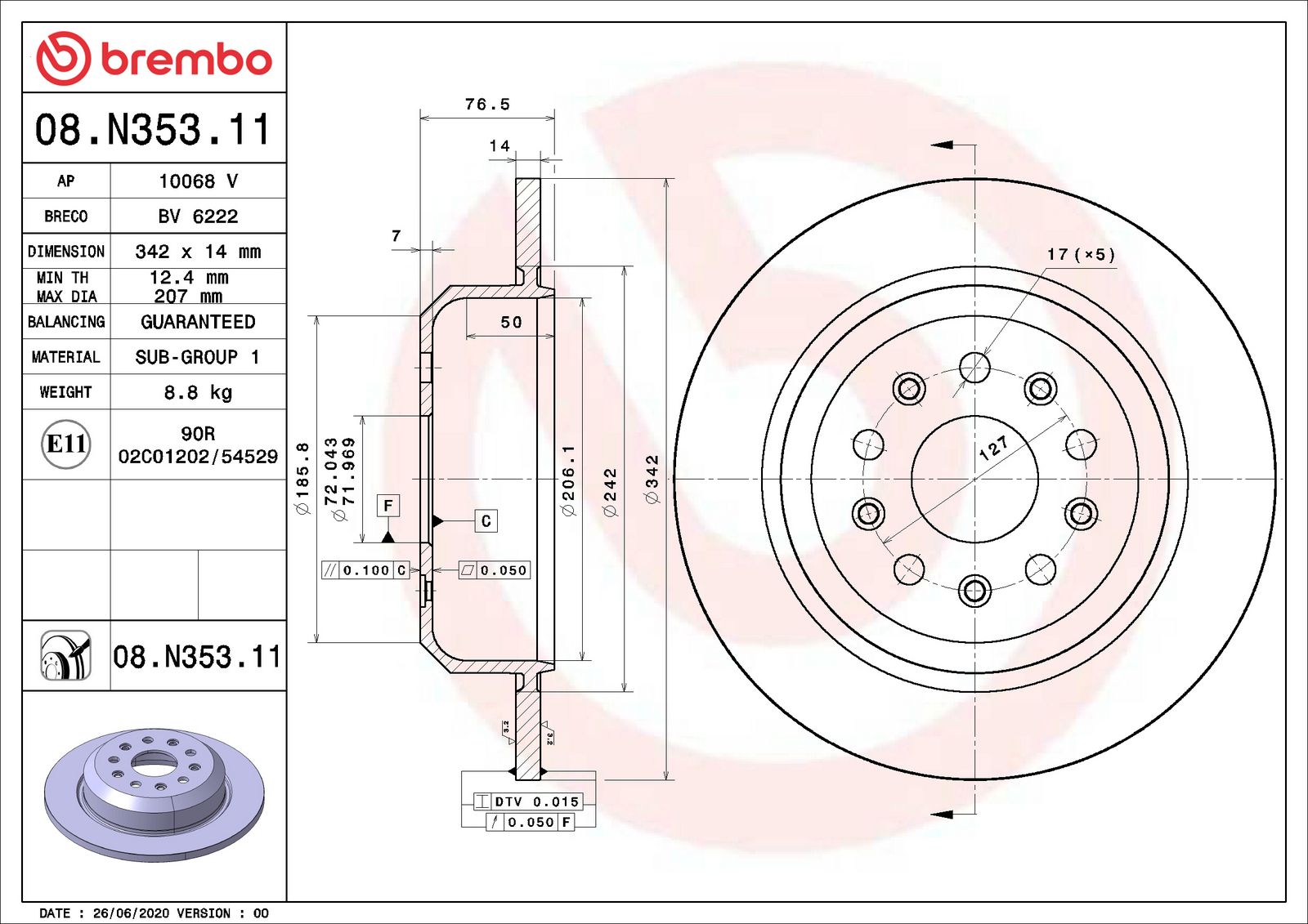 PRIME UV Coated Rear Disc Brake Rotor - 08.N353.11_06