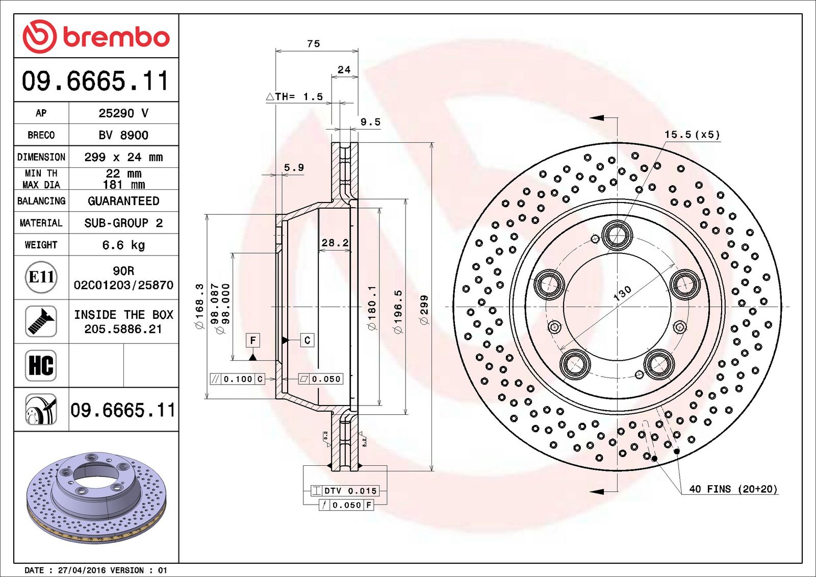 PRIME UV Coated Rear Disc Brake Rotor - 09.6665.11_06