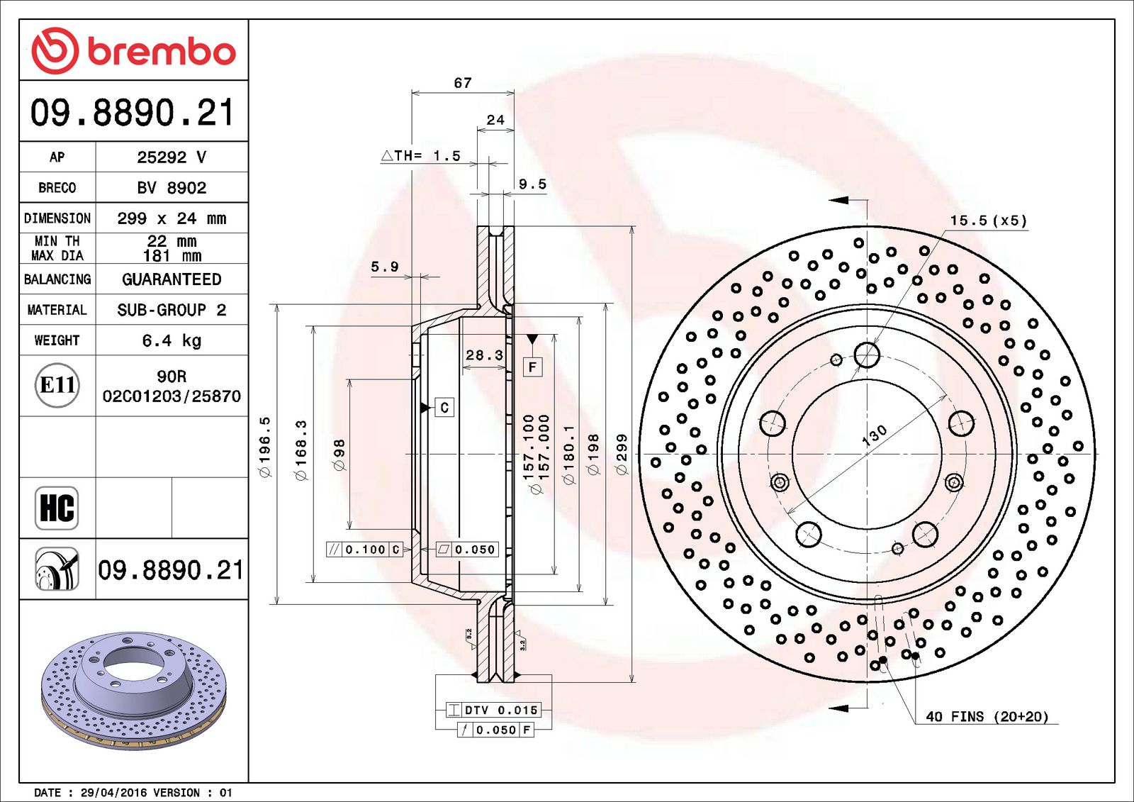 PRIME UV Coated Rear Disc Brake Rotor - 09.8890.21_06