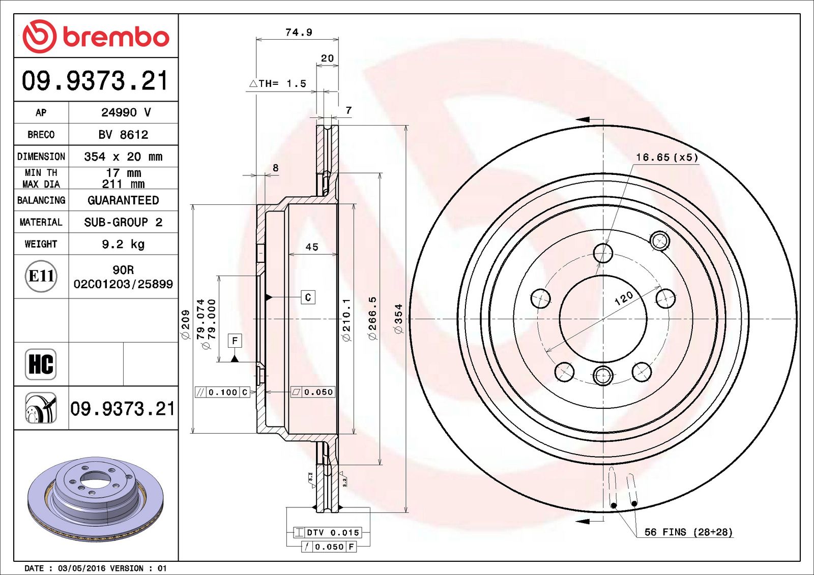 PRIME UV Coated Rear Disc Brake Rotor - 09.9373.21_06