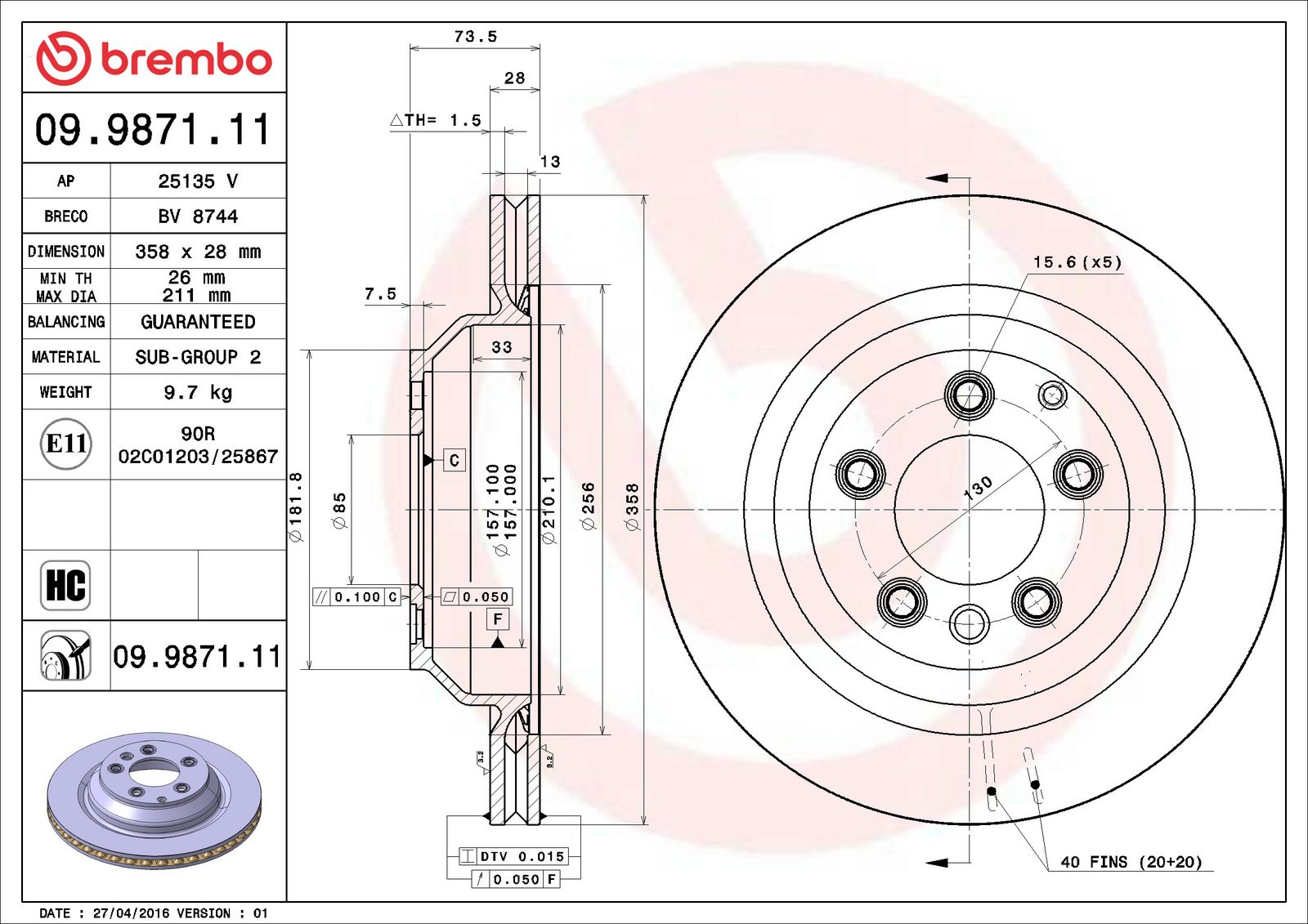 PRIME UV Coated Rear Disc Brake Rotor - 09.9871.11_06