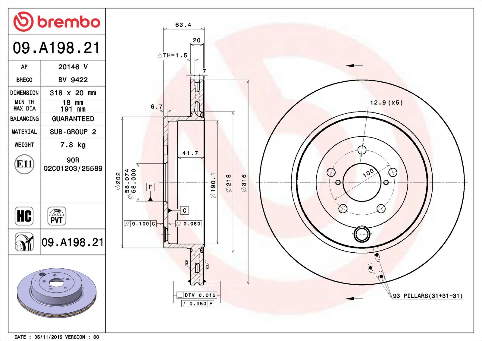 PRIME UV Coated Rear Disc Brake Rotor - 09.A198.21_06