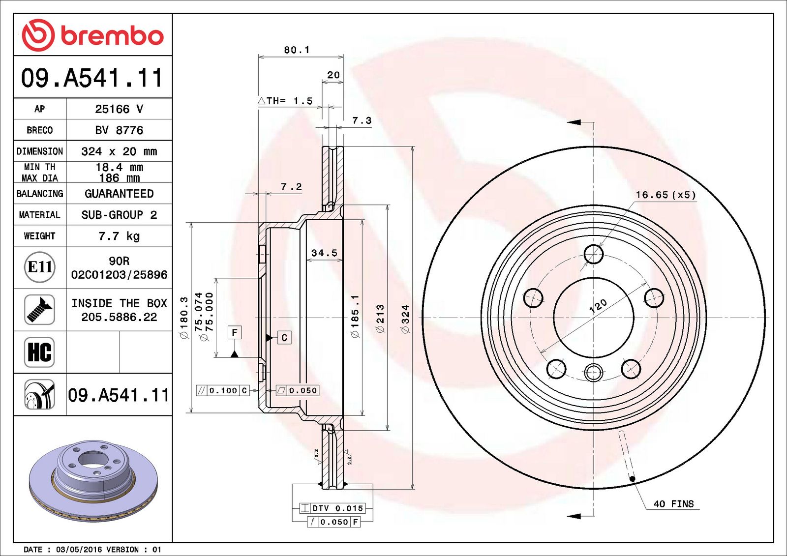 PRIME UV Coated Rear Disc Brake Rotor - 09.A541.11_06