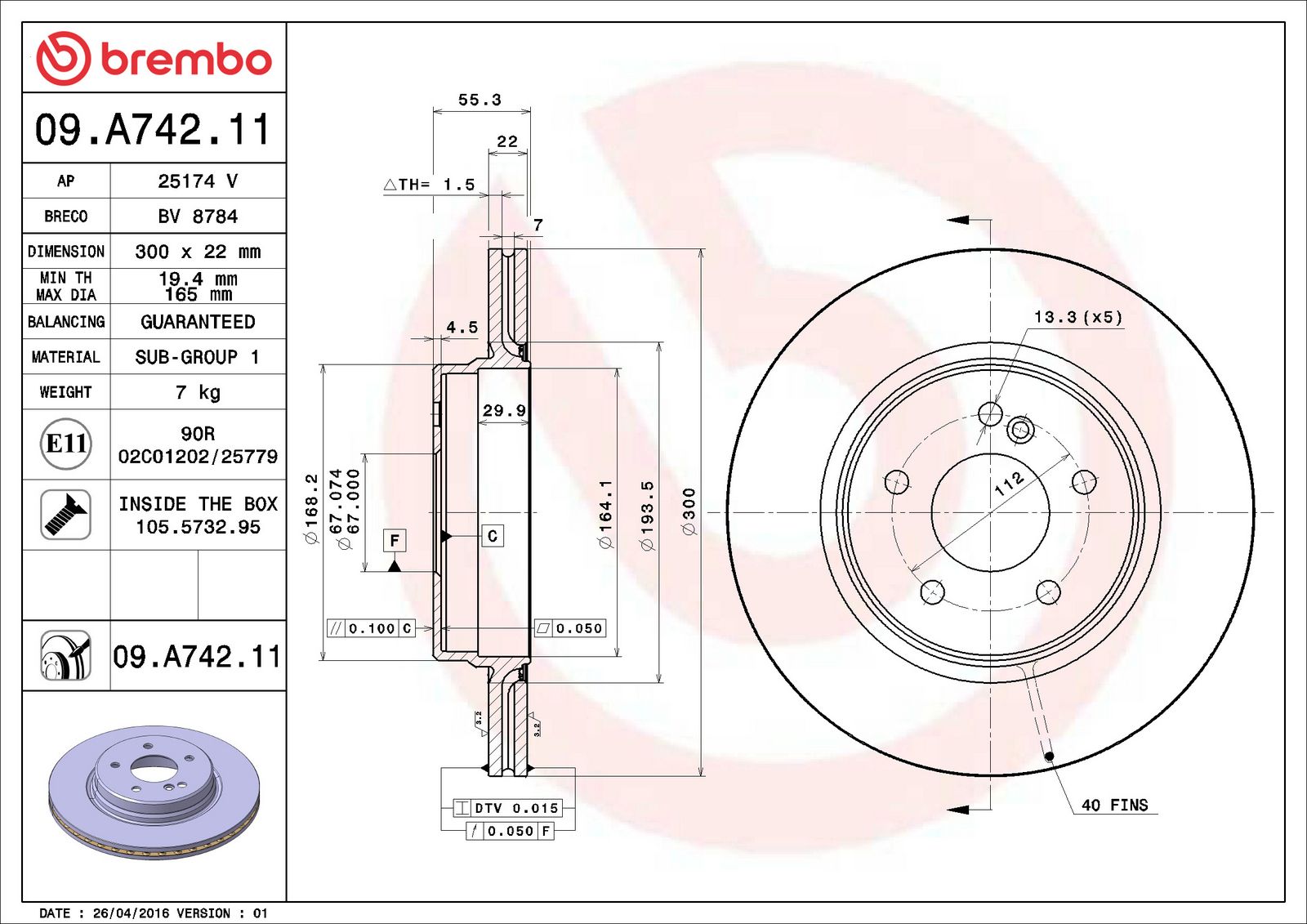 PRIME UV Coated Rear Disc Brake Rotor - 09.A742.11_06