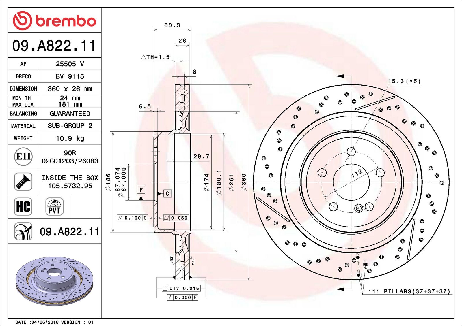 PRIME UV Coated Rear Disc Brake Rotor - 09.A822.11_07