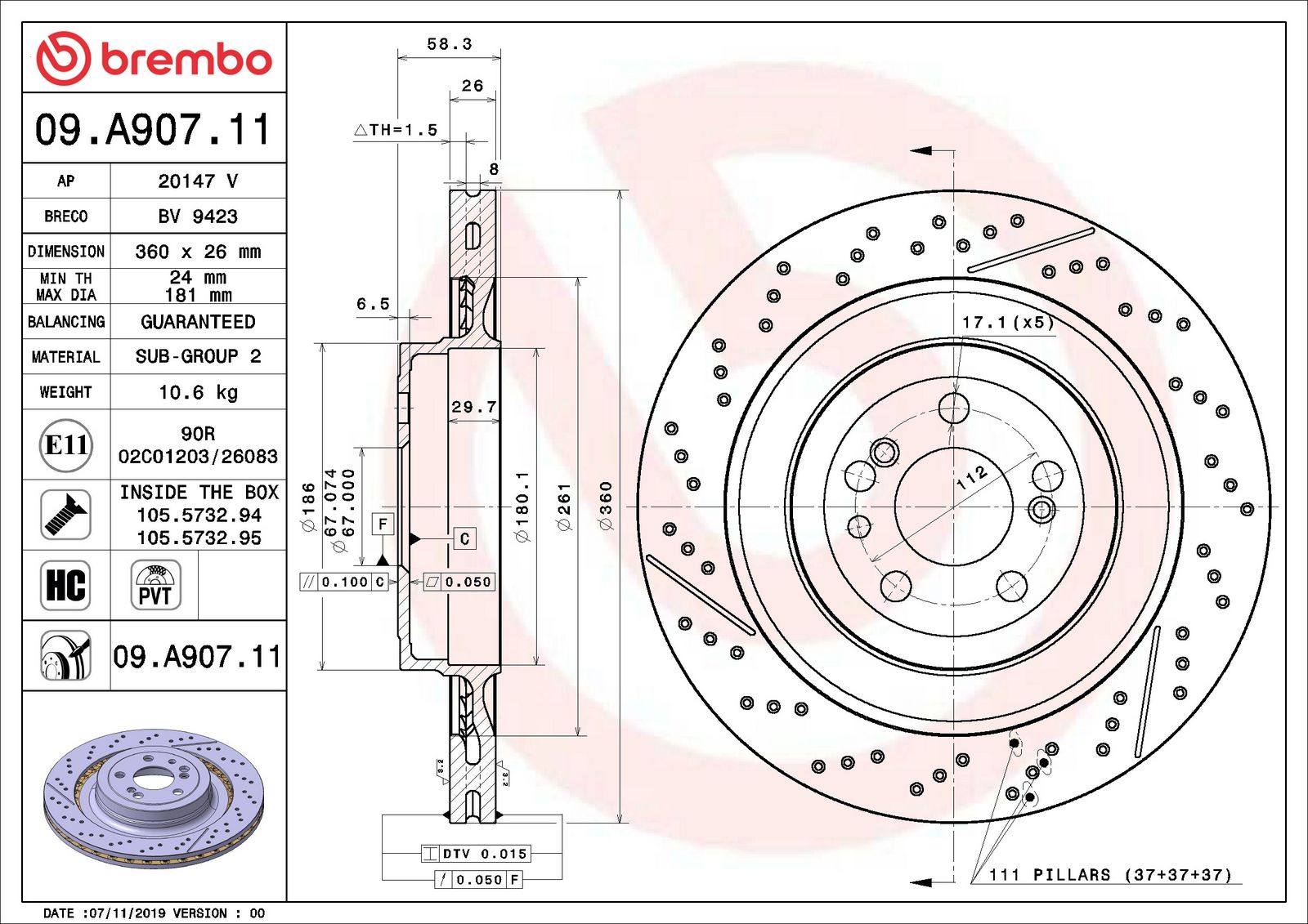 PRIME UV Coated Rear Disc Brake Rotor - 09.A907.11_06