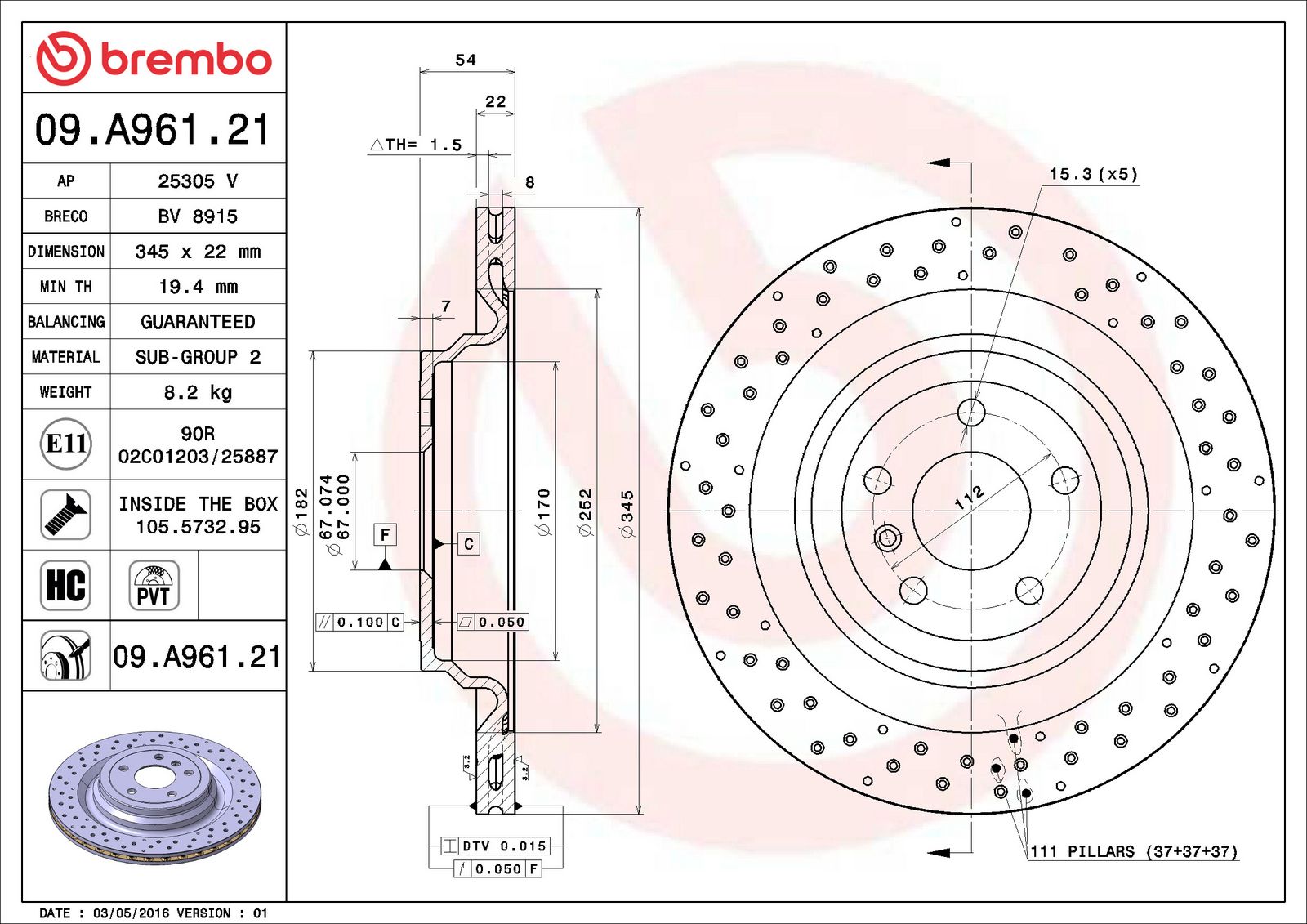 PRIME UV Coated Rear Disc Brake Rotor - 09.A961.21_06