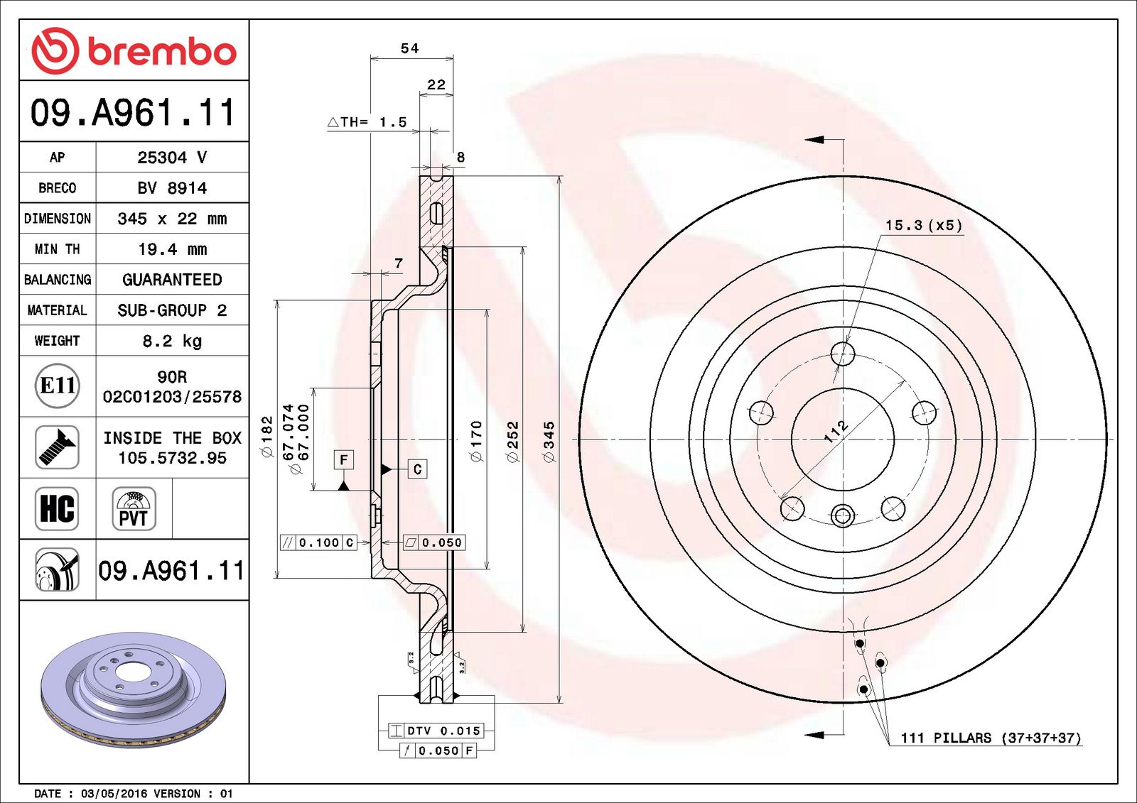 PRIME UV Coated Rear Disc Brake Rotor - 09.A961.11_06
