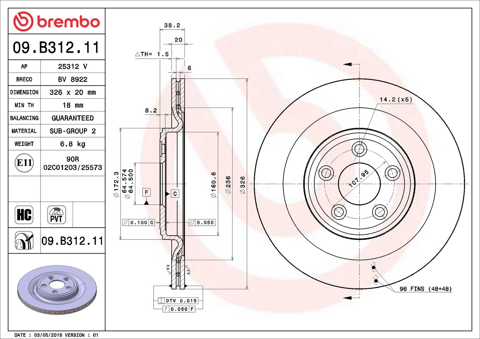 PRIME UV Coated Rear Disc Brake Rotor - 09.B312.11_06