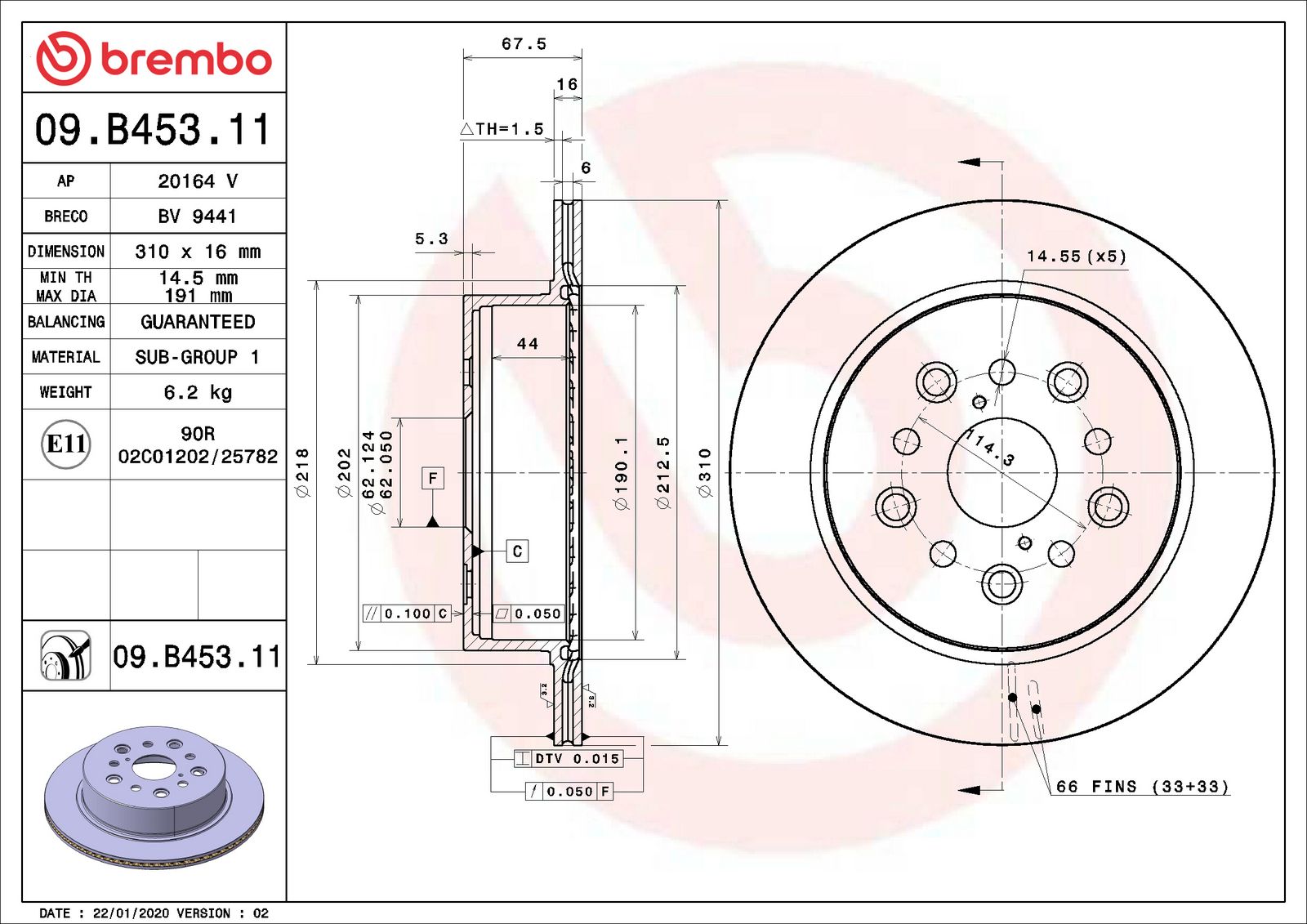 PRIME UV Coated Rear Disc Brake Rotor - 09.B453.11_02