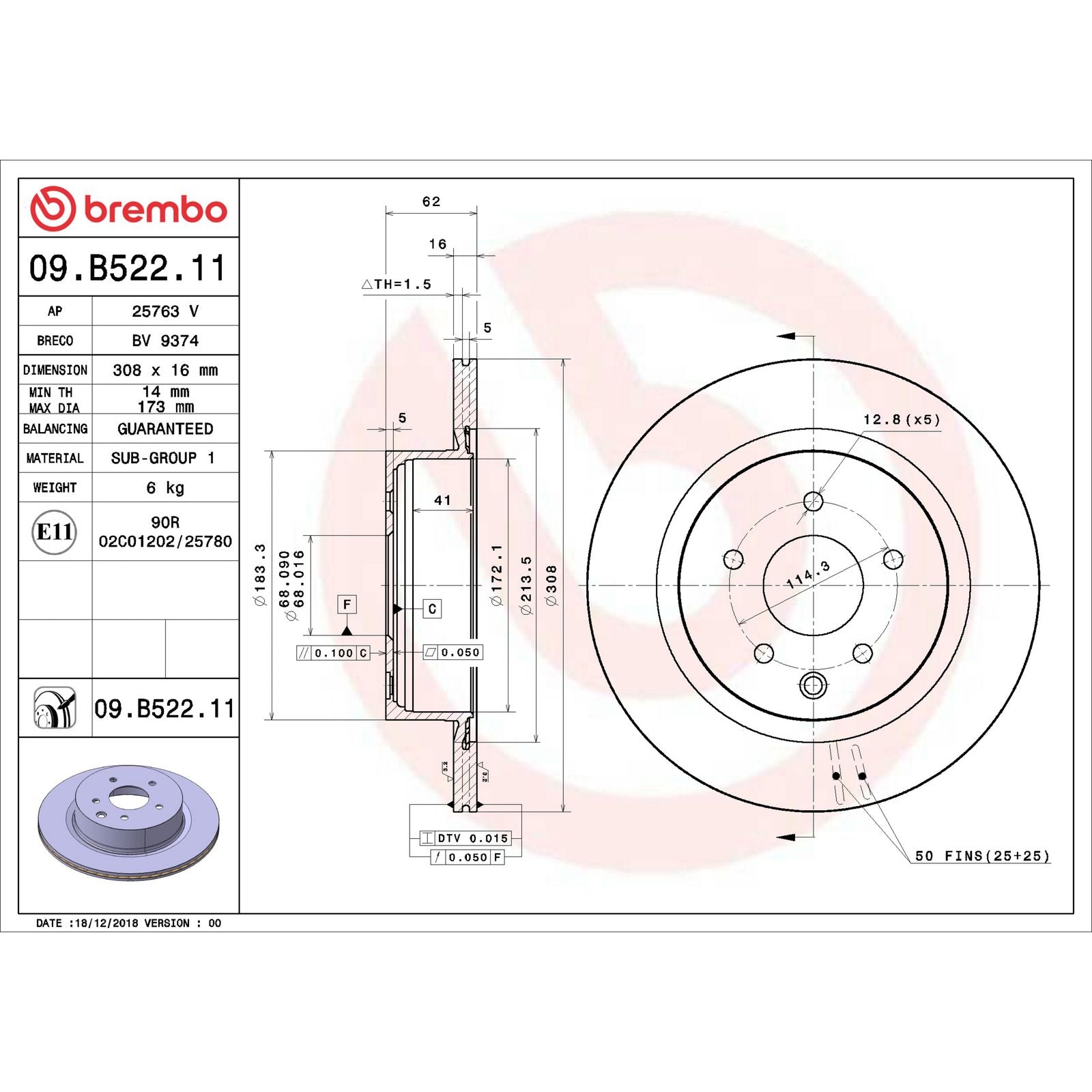PRIME UV Coated Rear Disc Brake Rotor - 09.B522.11_06