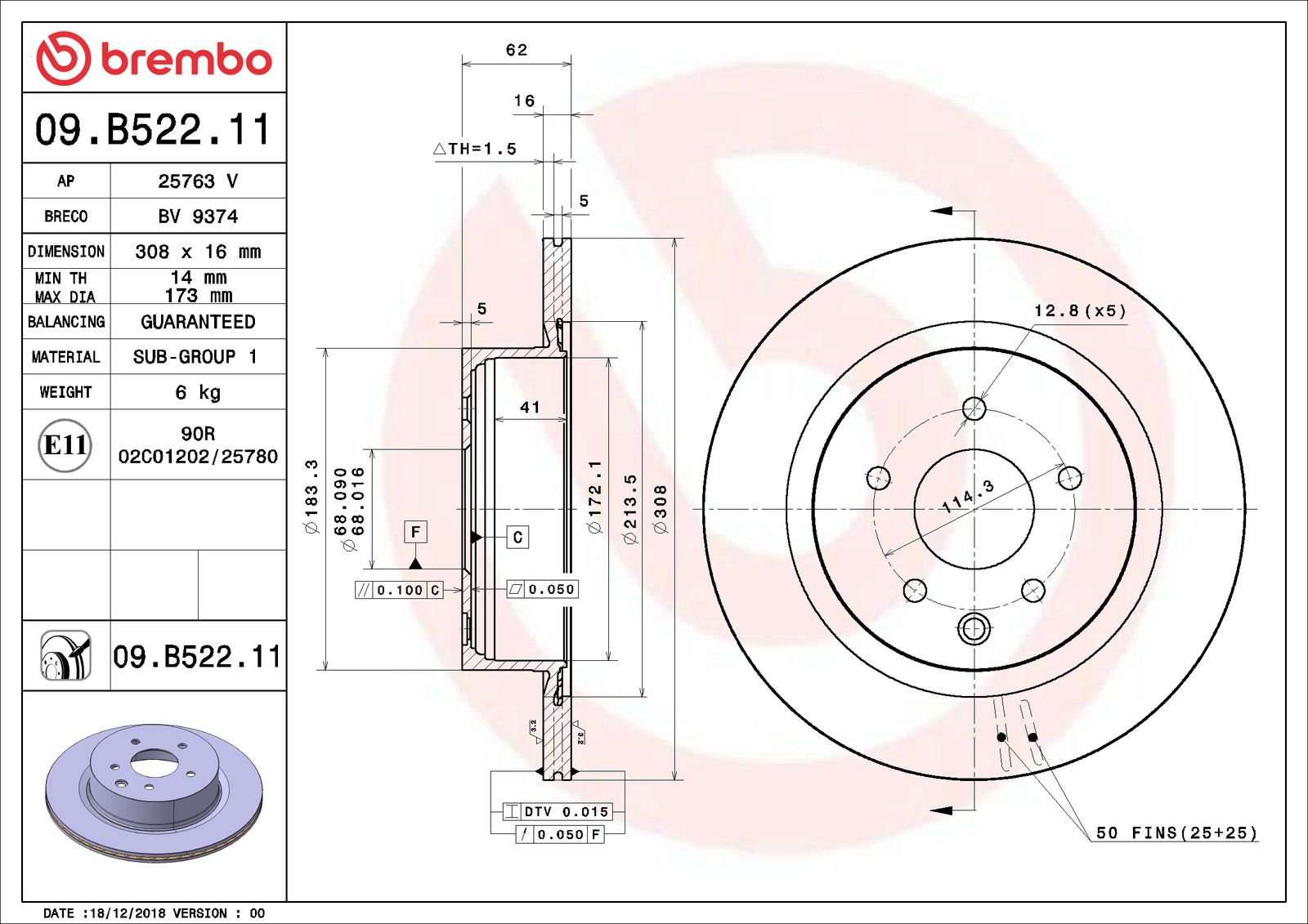 PRIME UV Coated Rear Disc Brake Rotor - 09.B522.11_06