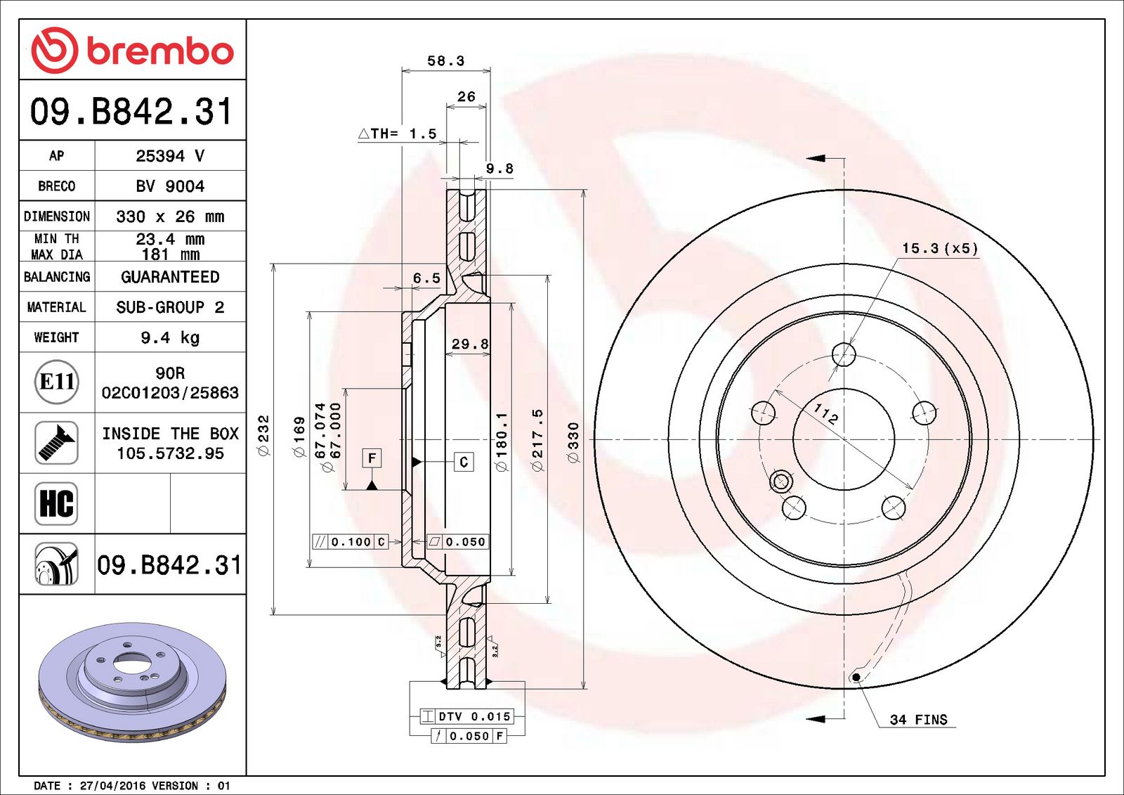 PRIME UV Coated Rear Disc Brake Rotor - 09.B842.31_06