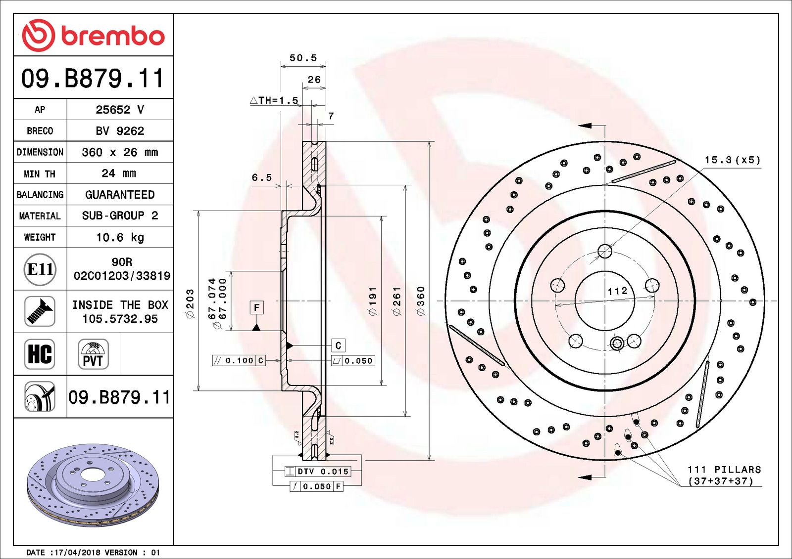 PRIME UV Coated Rear Disc Brake Rotor - 09.B879.11_06