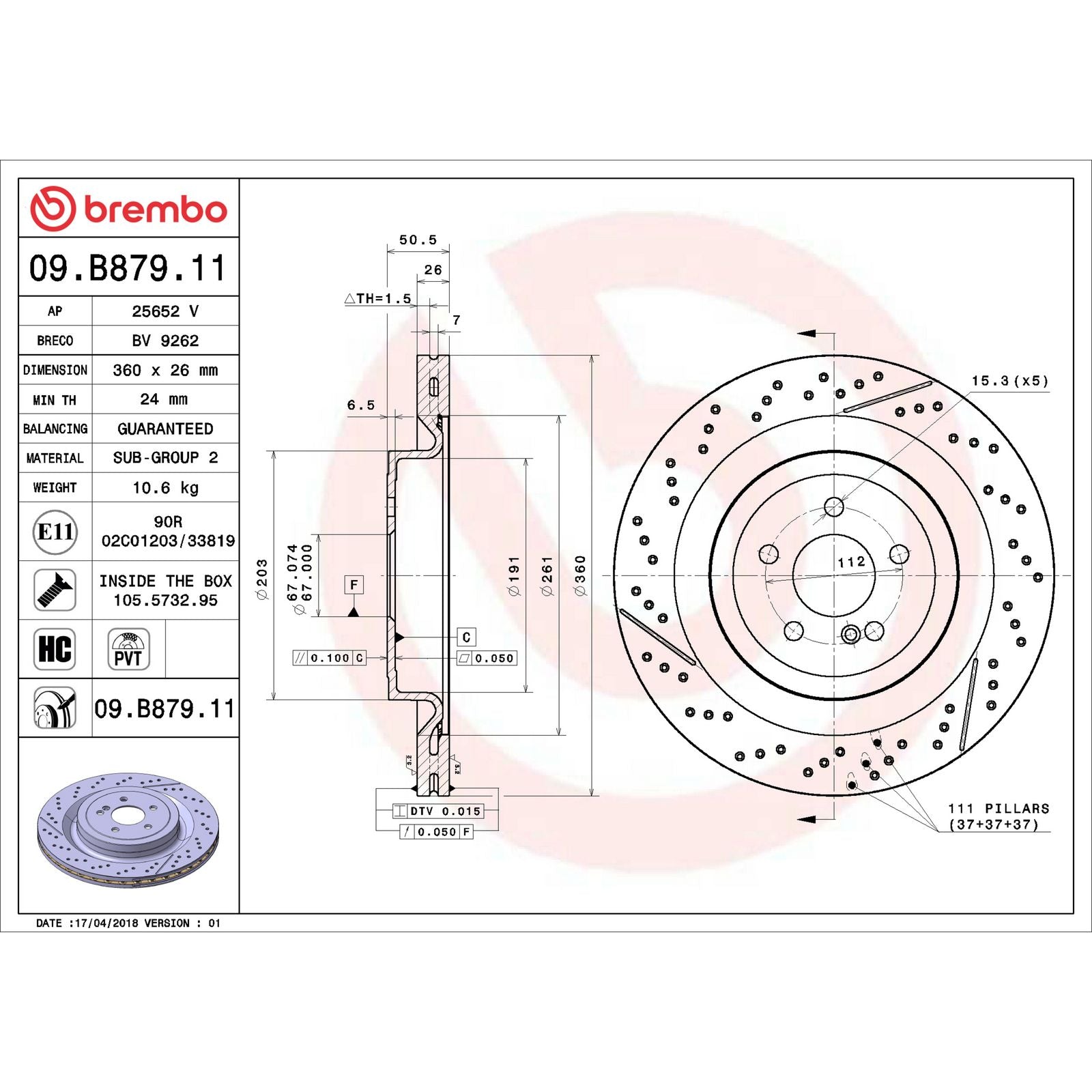 PRIME UV Coated Rear Disc Brake Rotor - 09.B879.11_06