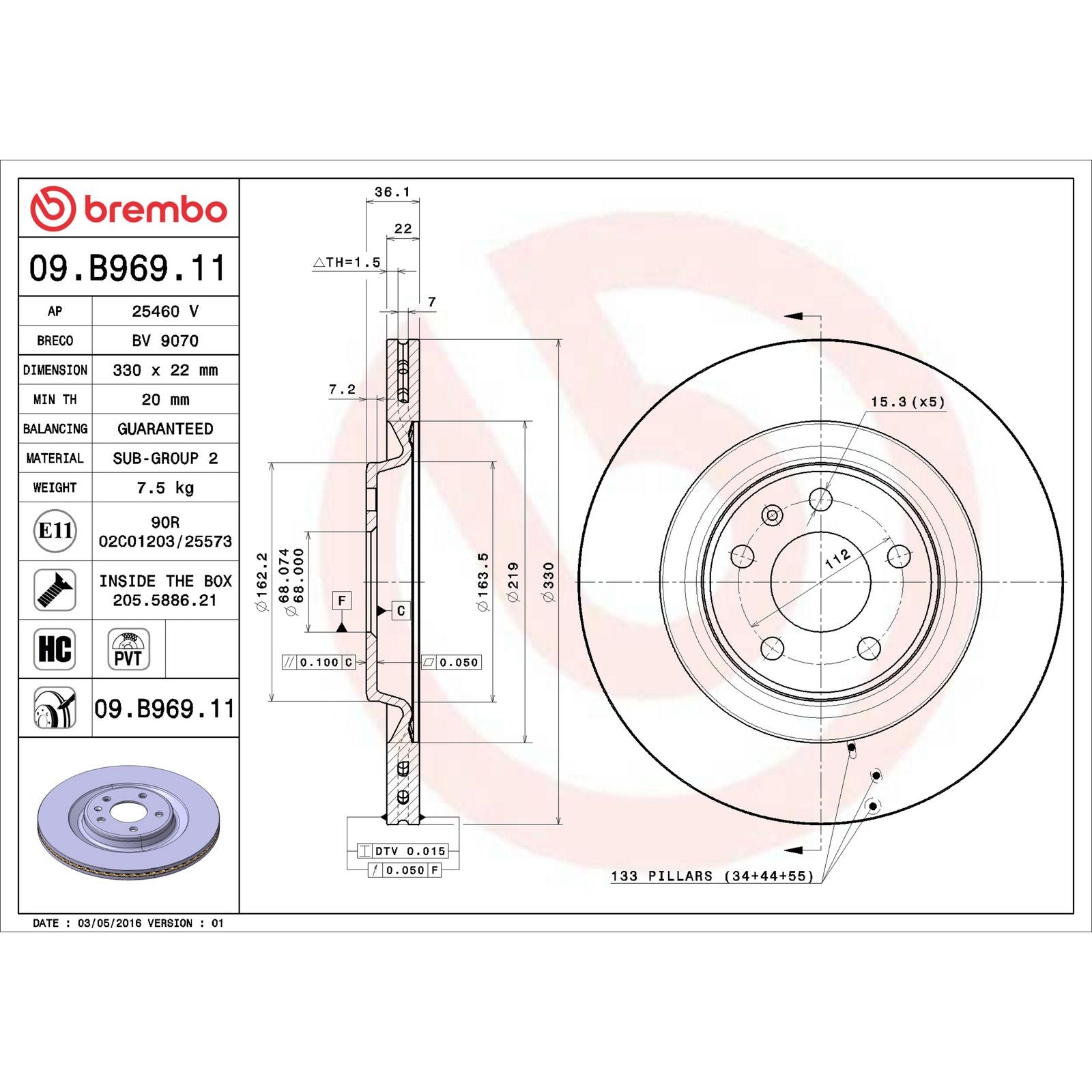 PRIME UV Coated Rear Disc Brake Rotor - 09.B969.11_07