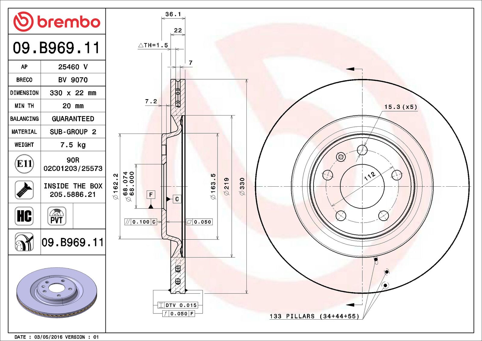 PRIME UV Coated Rear Disc Brake Rotor - 09.B969.11_07
