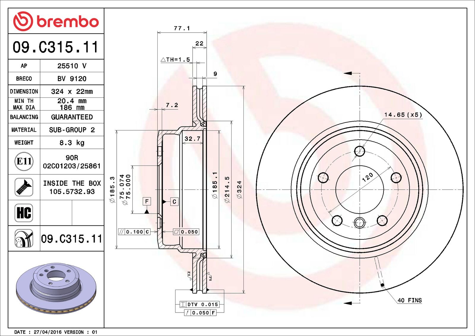 PRIME UV Coated Rear Disc Brake Rotor - 09.C315.11_06