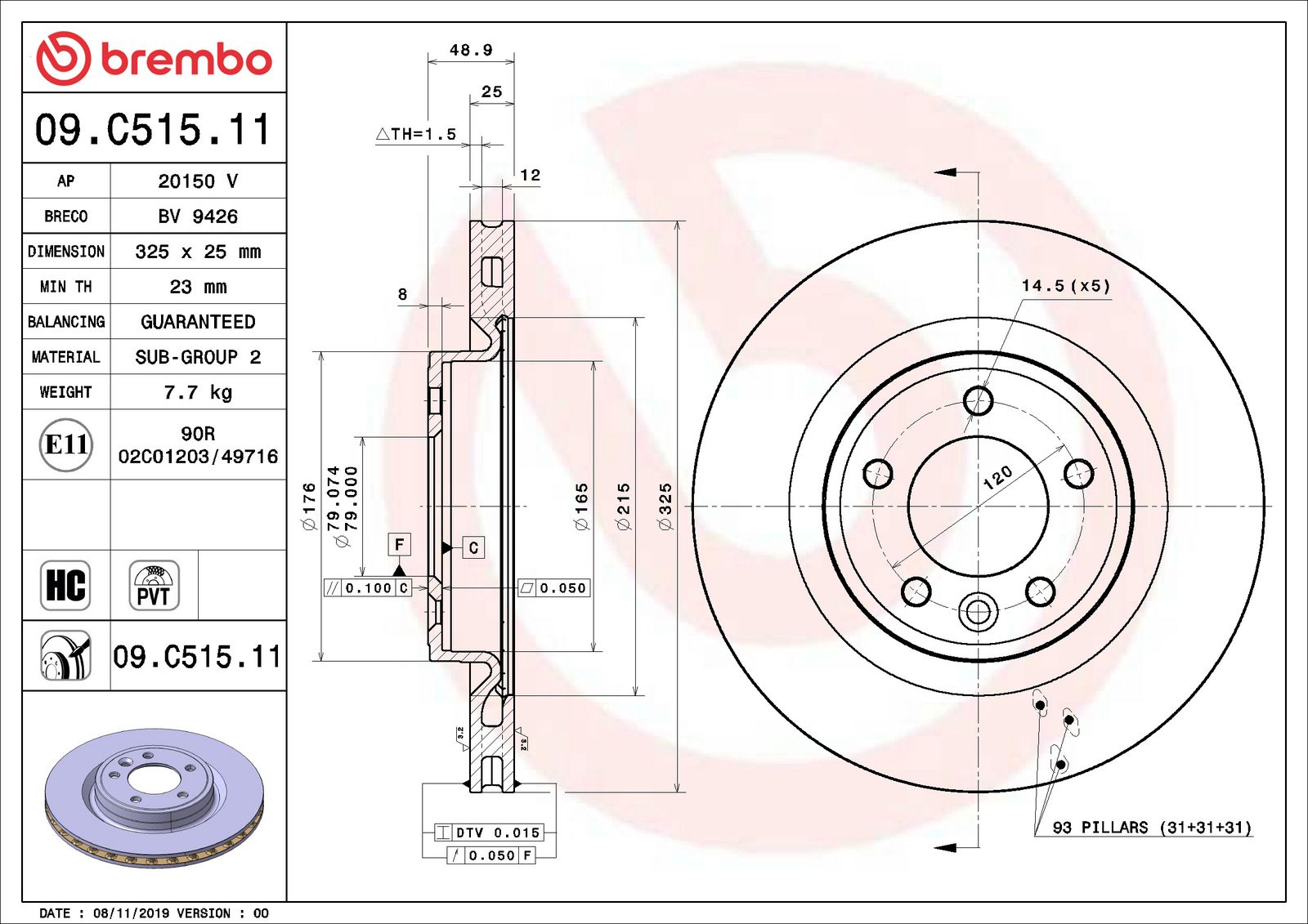PRIME UV Coated Rear Disc Brake Rotor - 09.C515.11_06