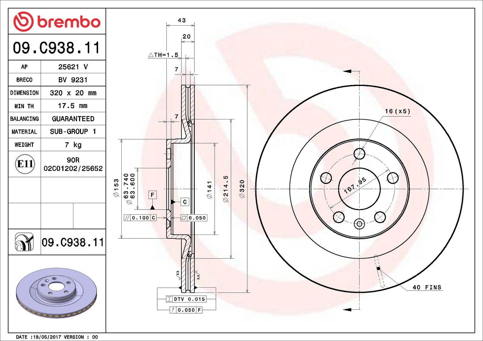 PRIME UV Coated Rear Disc Brake Rotor - 09.C938.11_06