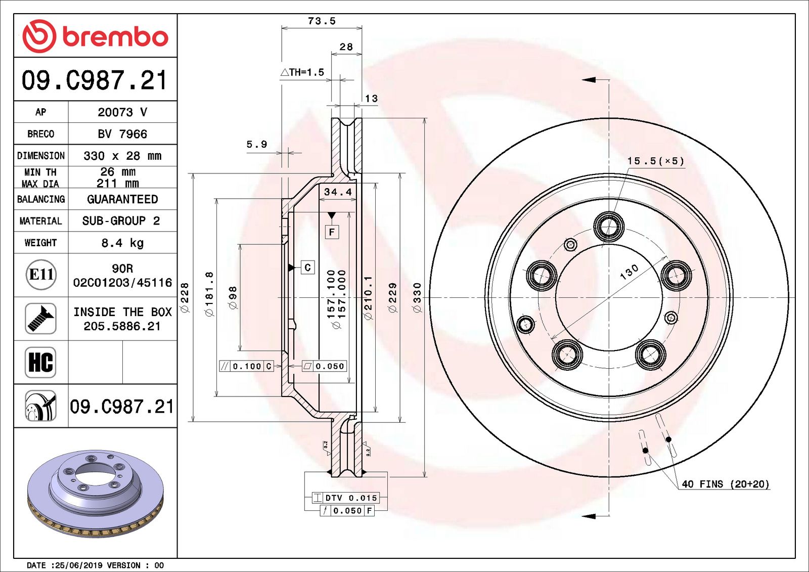 PRIME UV Coated Rear Disc Brake Rotor - 09.C987.21_02