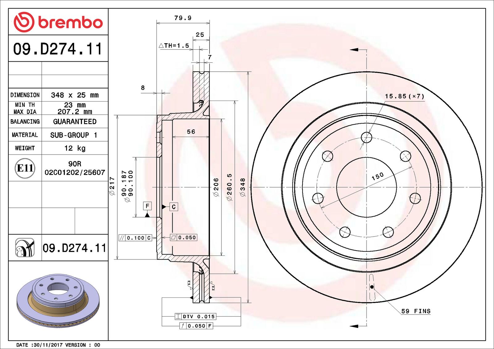 PRIME UV Coated Rear Disc Brake Rotor - 09.D274.11_06