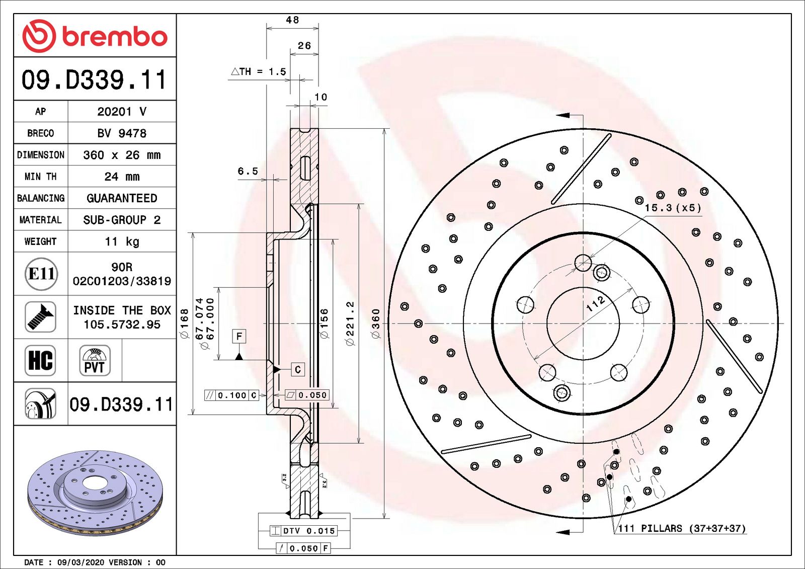 PRIME UV Coated Rear Disc Brake Rotor - 09.D339.11_06