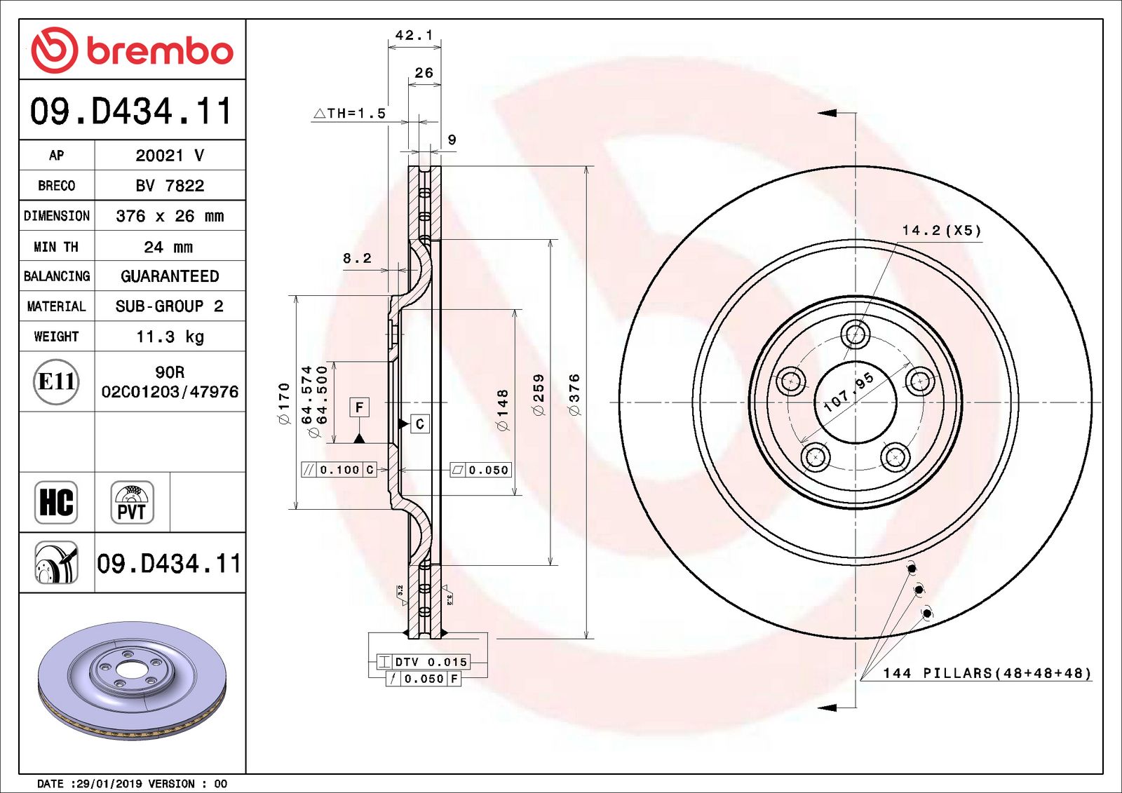 PRIME UV Coated Rear Disc Brake Rotor - 09.D434.11_06