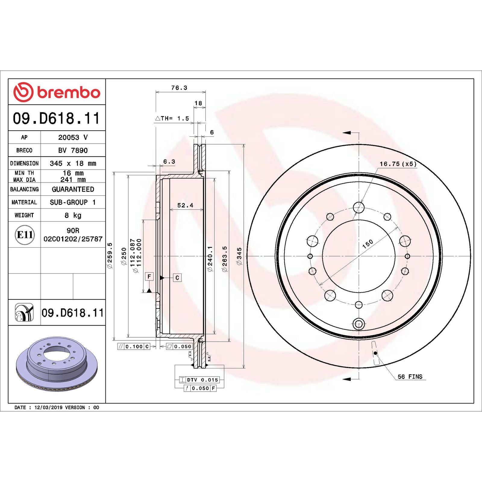 PRIME UV Coated Rear Disc Brake Rotor - 09.D618.11_06