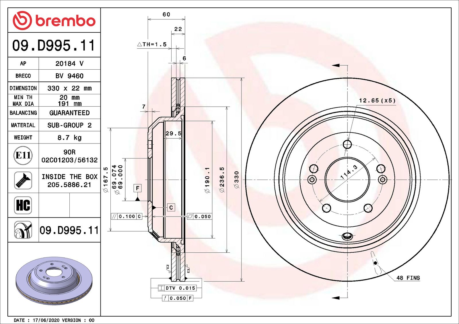 PRIME UV Coated Rear Disc Brake Rotor - 09.D995.11_02
