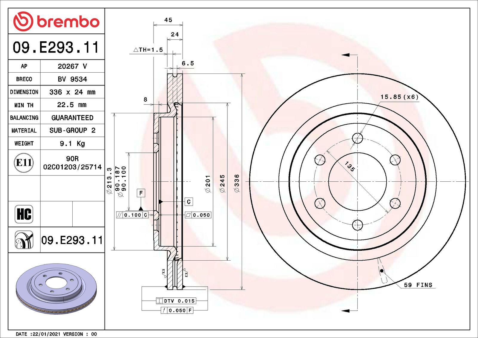 PRIME UV Coated Rear Disc Brake Rotor - 09.E293.11_06