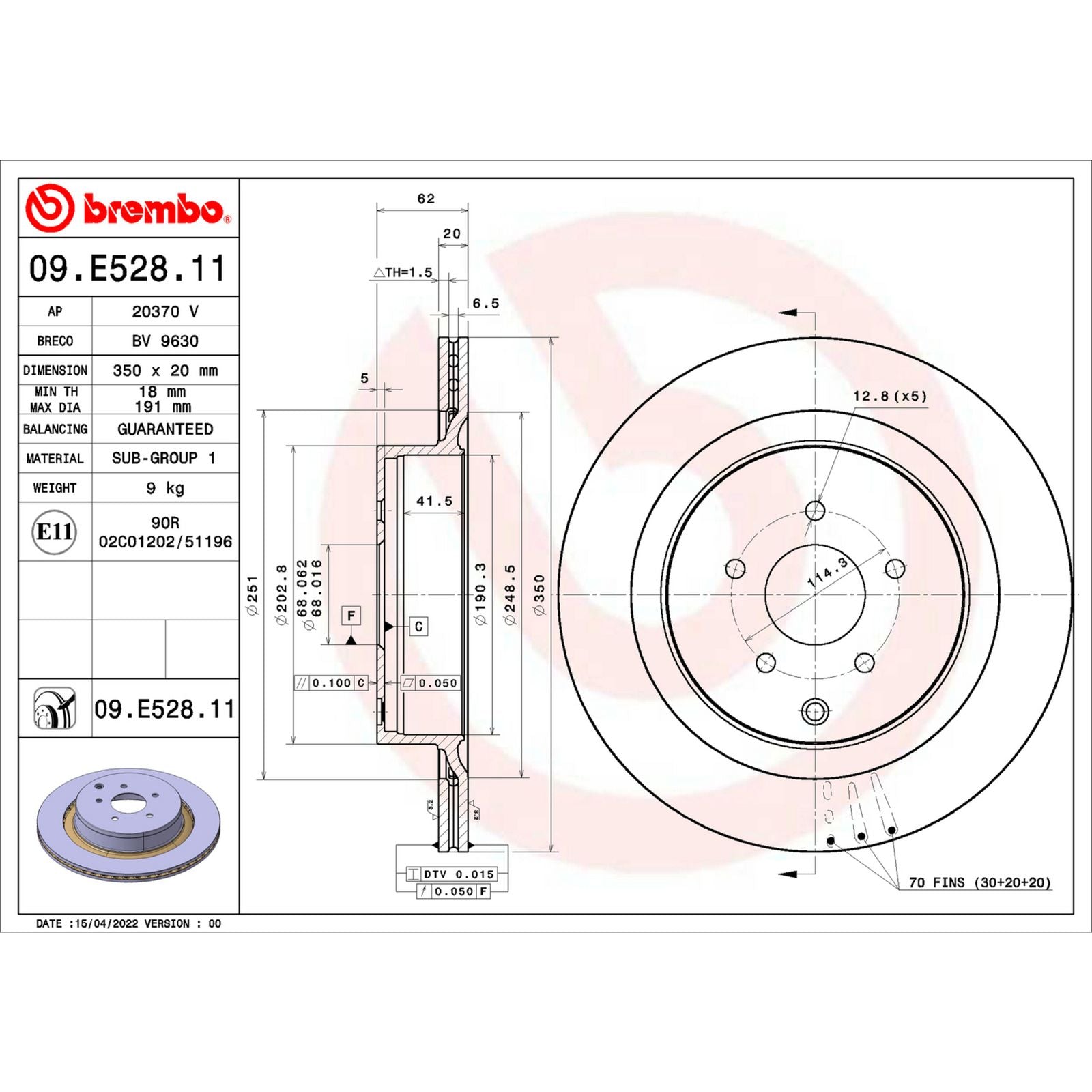 PRIME UV Coated Rear Disc Brake Rotor - 09.E528.11_02