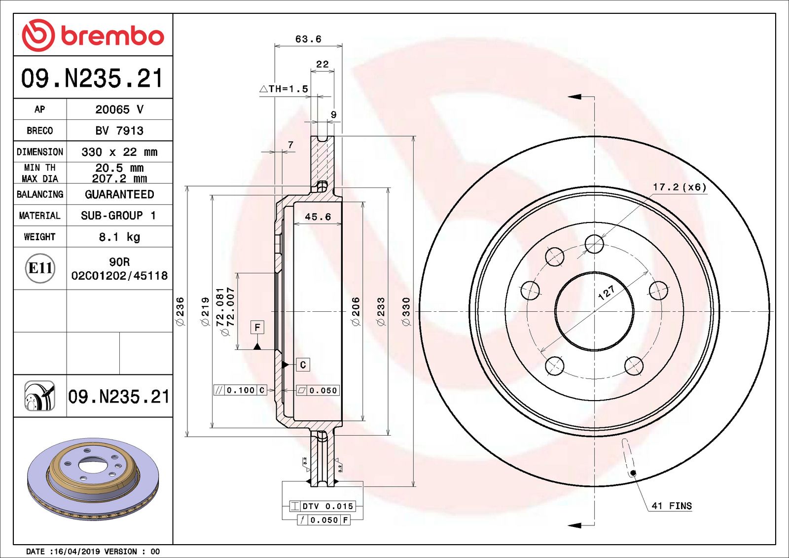 PRIME UV Coated Rear Disc Brake Rotor - 09.N235.21_06