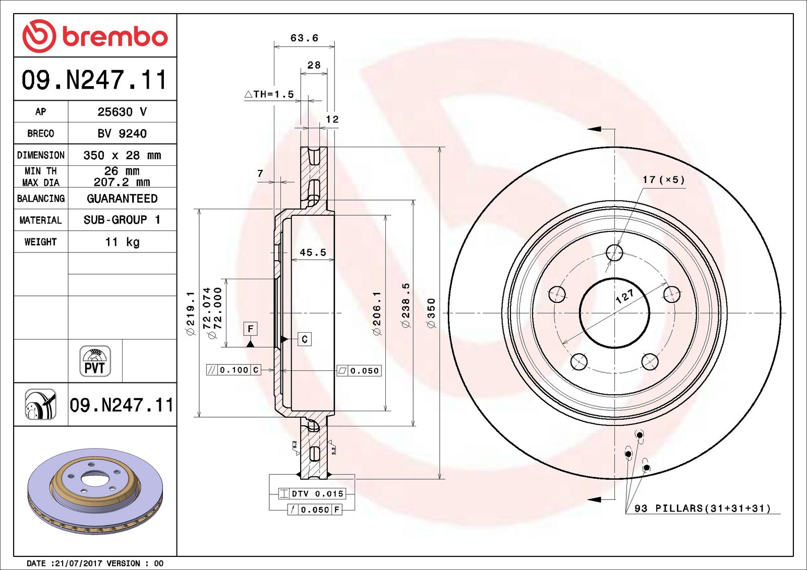 PRIME UV Coated Rear Disc Brake Rotor - 09.N247.11_06