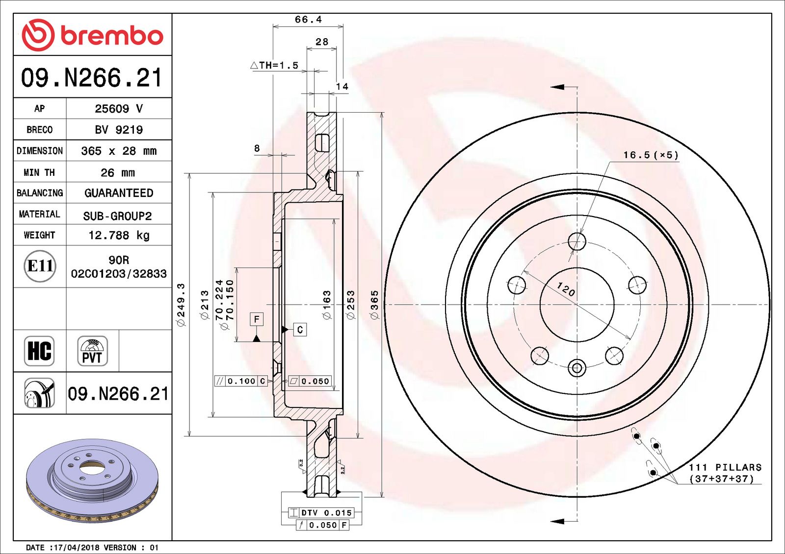 PRIME UV Coated Rear Disc Brake Rotor - 09.N266.21_06