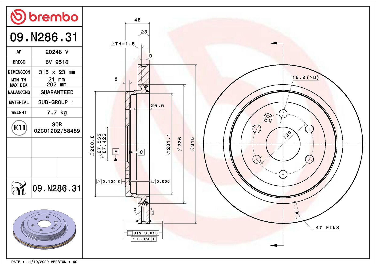 PRIME UV Coated Rear Disc Brake Rotor - 09.N286.31_06