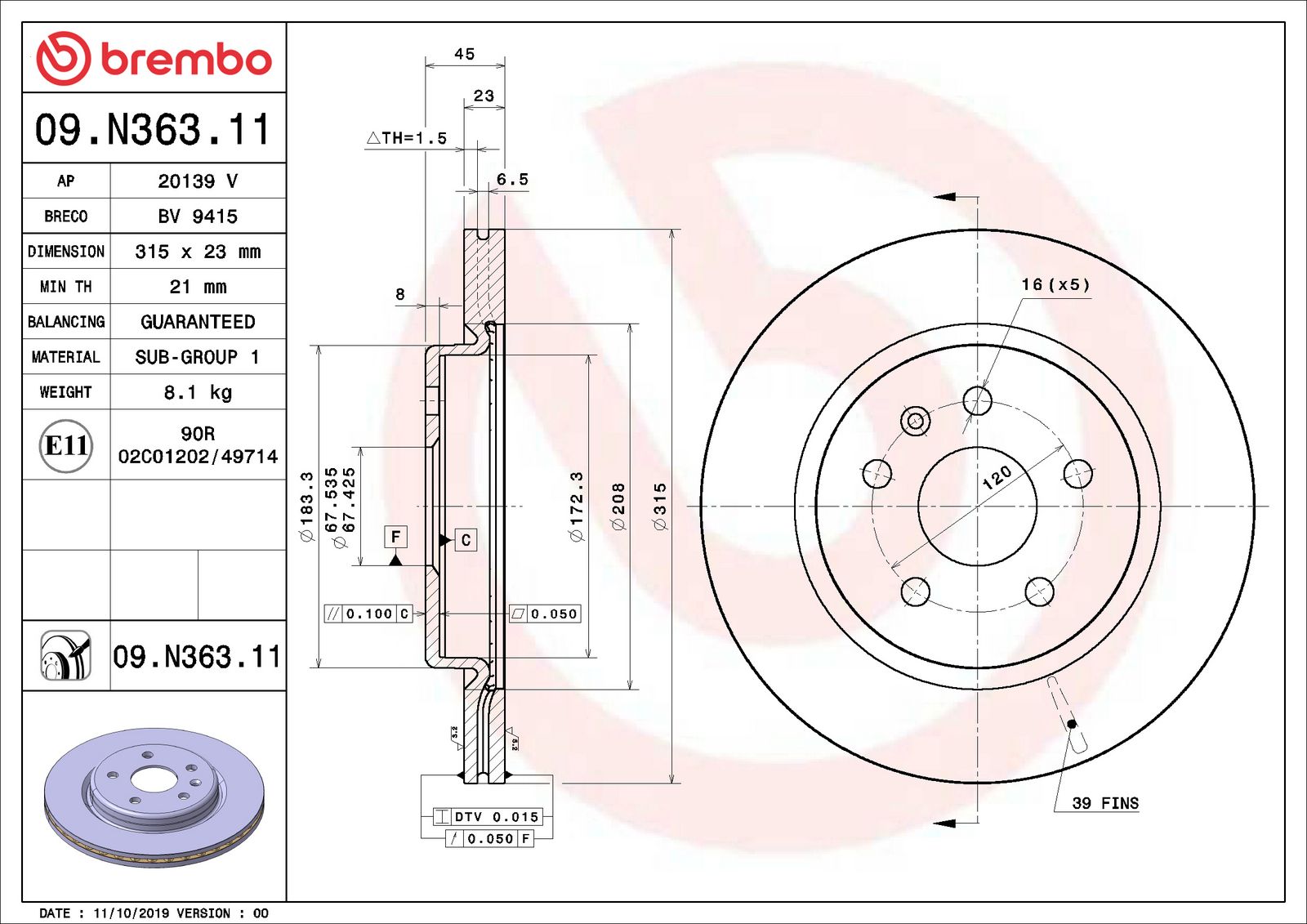 PRIME UV Coated Rear Disc Brake Rotor - 09.N363.11_06