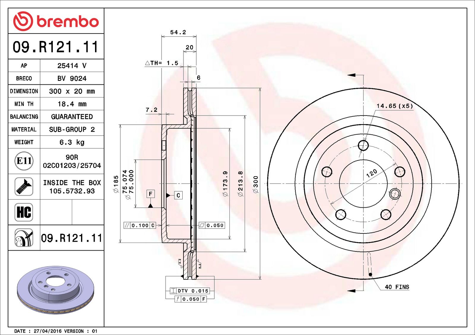PRIME UV Coated Rear Disc Brake Rotor - 09.R121.11_06